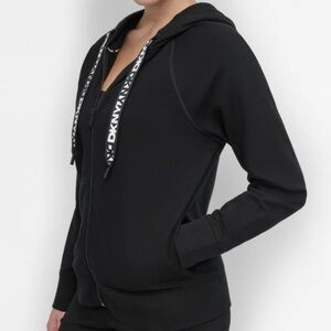 DKNY Women's Black Hoodie with Branded Drawstrings. XS. NWT